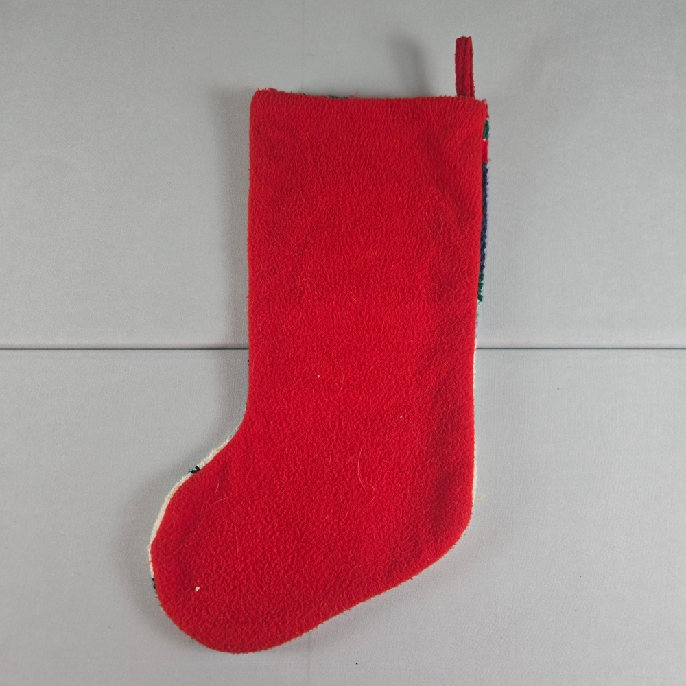 Vintage Teddy Bear Christmas Stocking Hooked Rug‎ Style Red Green Holiday Decor - Picture 2 of 5
